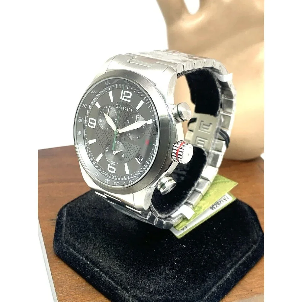 Gucci Mens Watch YA126238 G-Timeless Swiss Quartz Chronograph Gray Silver 46mm
